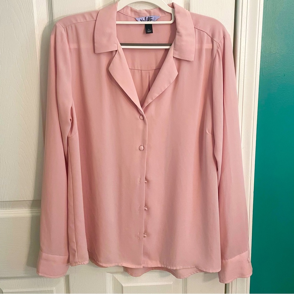 Vylette Blush Pink Button Down Blouse